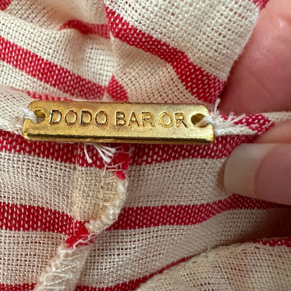DODO BAR Tan & Red Stripe Polka Dot Ruffle Fringe Maxi Boho Resort Dress S - Picture 4 of 14